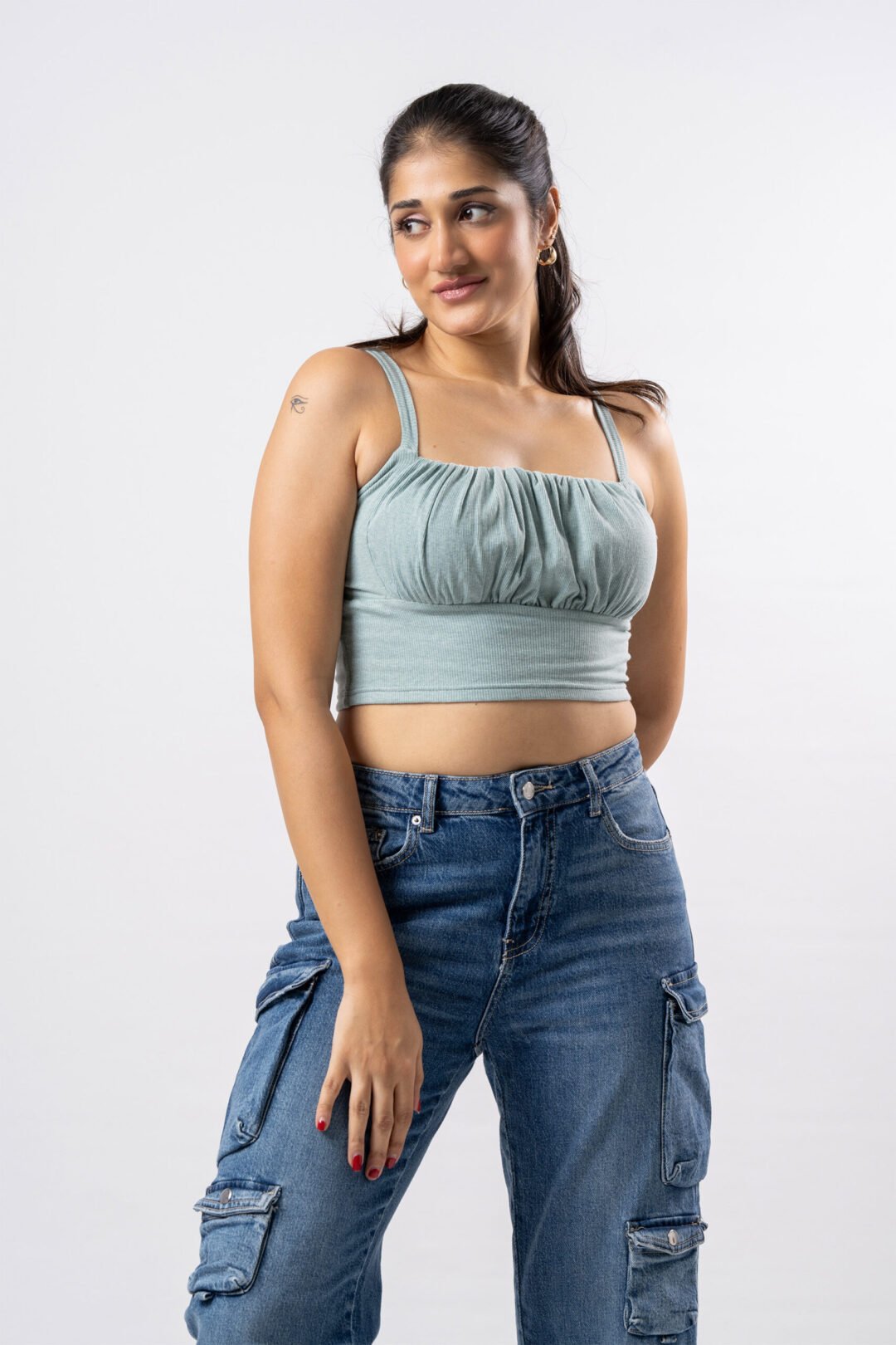 UP 4920 – TEE LOVE SHOULDER STRAP CROP TOP - Image 3