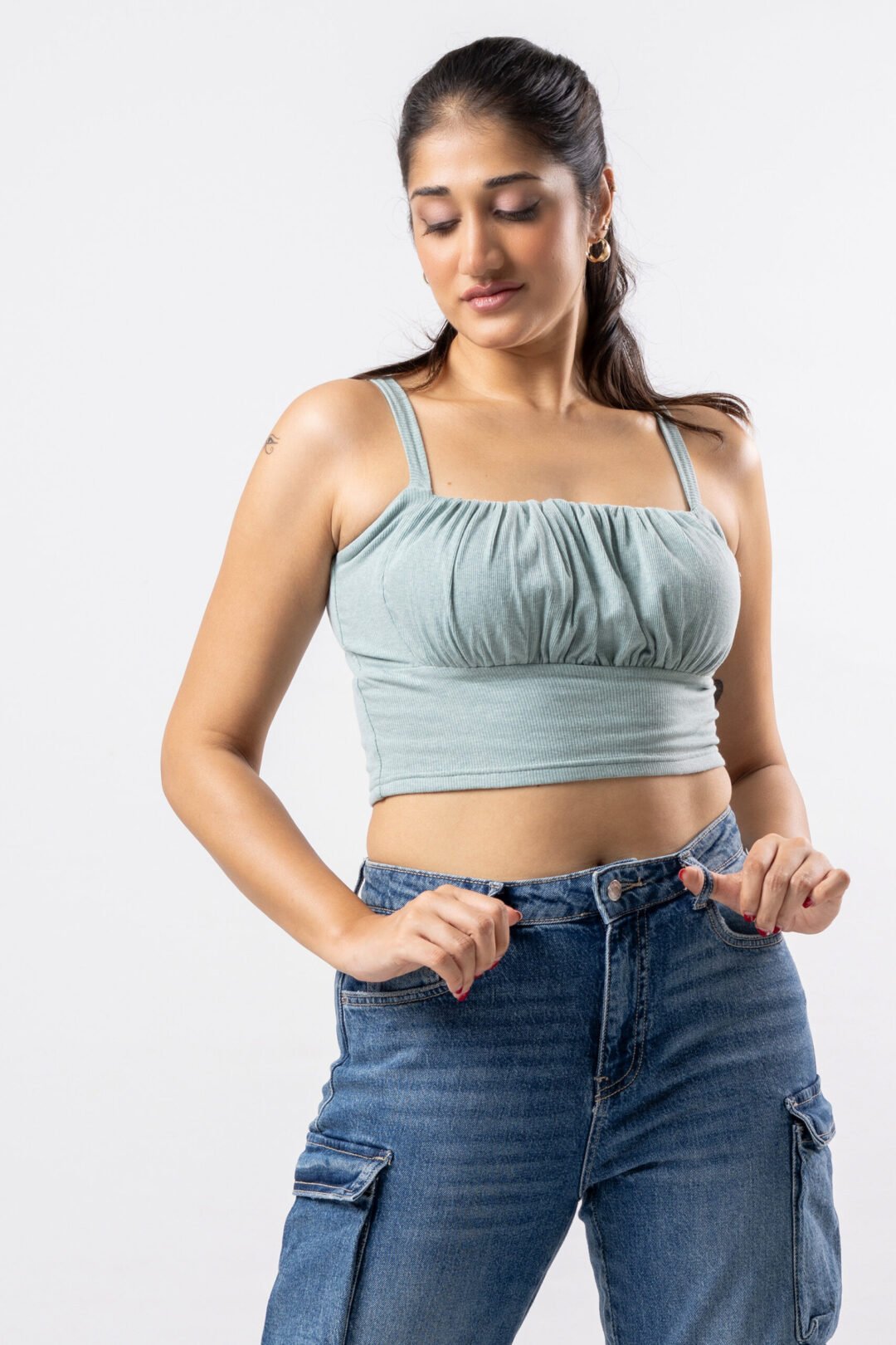 UP 4920 – TEE LOVE SHOULDER STRAP CROP TOP