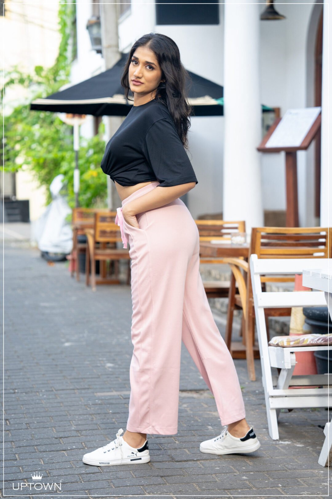 UP 4997 - PINK COLOR DRAWSTRING WAIST FASHION PANT - Image 2