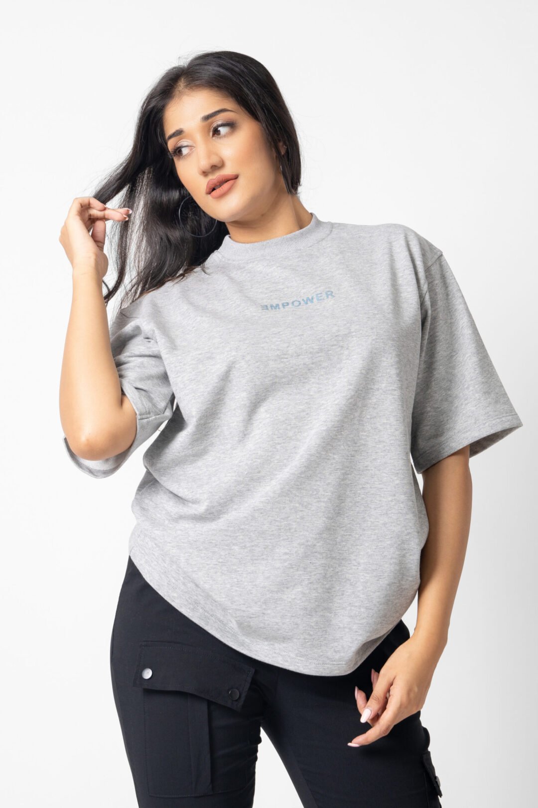 UP 5027 - TEE LOVE ASH COLOR FRONT LETTER PRINT OVERSIZED T-SHIRT