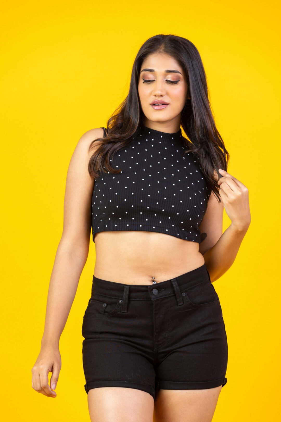 UP S079 - TEE LOVE DOT PRINT SLEEVELESS CROP TOP