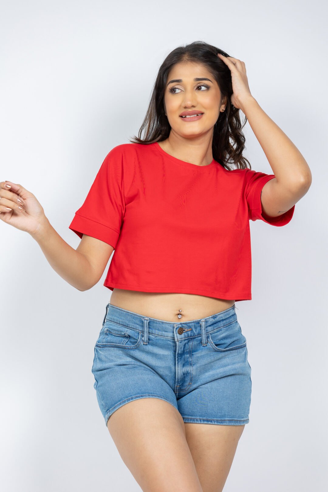 UP S098 - TEE LOVE RELAXED FIT RED CROP TOP