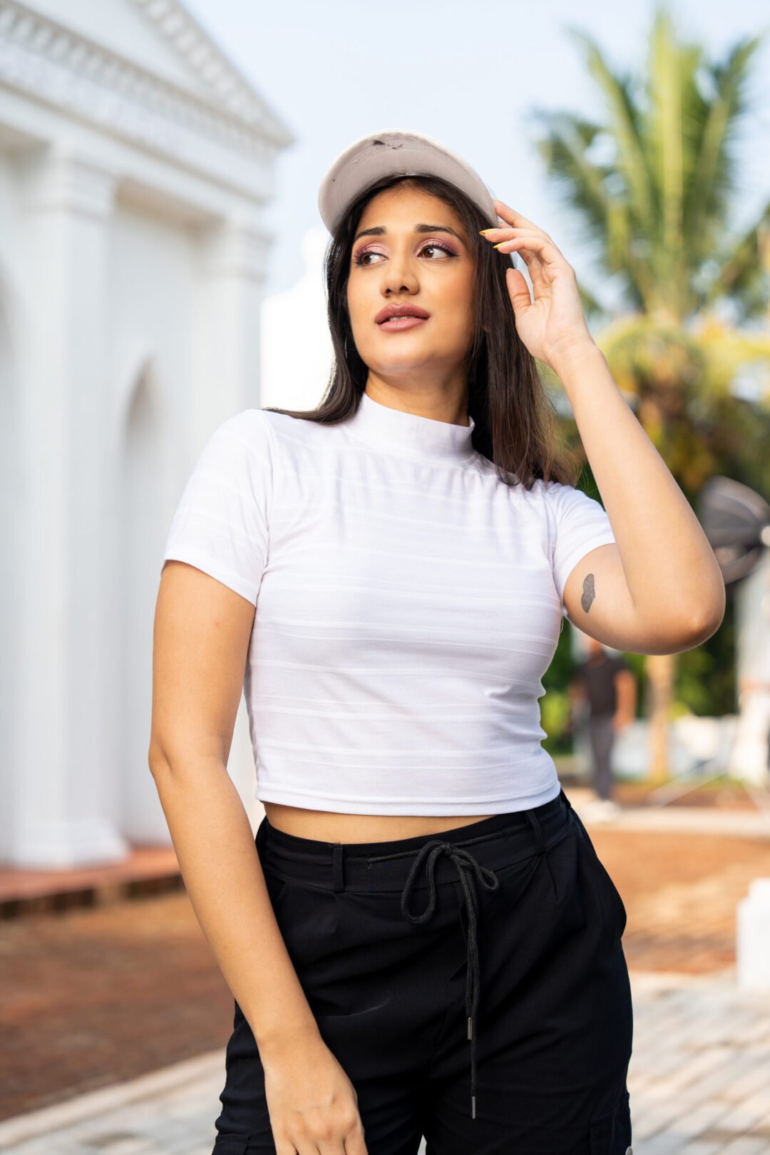 UP S107 - TEE LOVE WHITE HIGH NECK CROP TOP