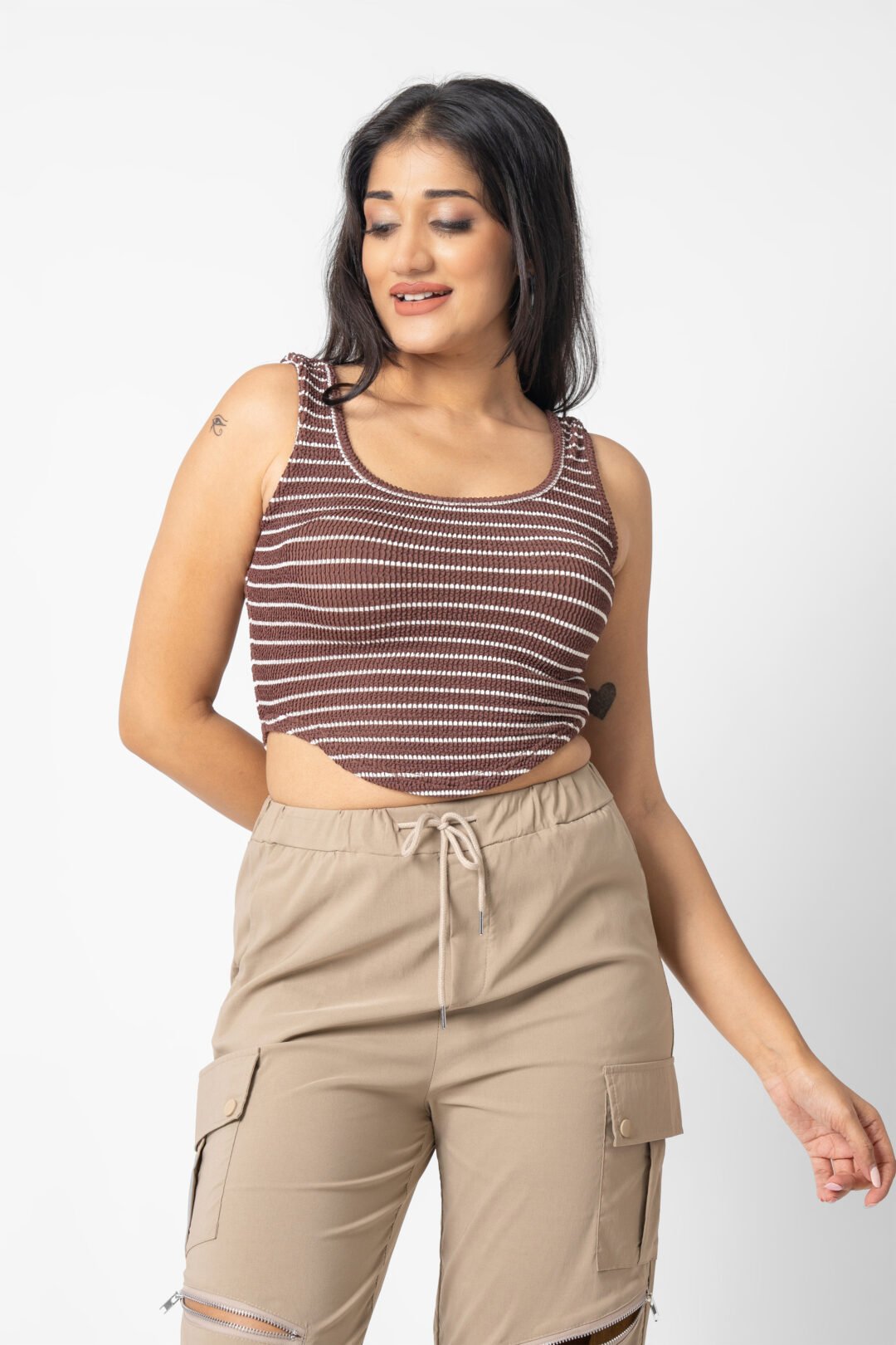 UP 5059 - TEE LOVE WHITE STRIPED WIDE NECK CROP TOP