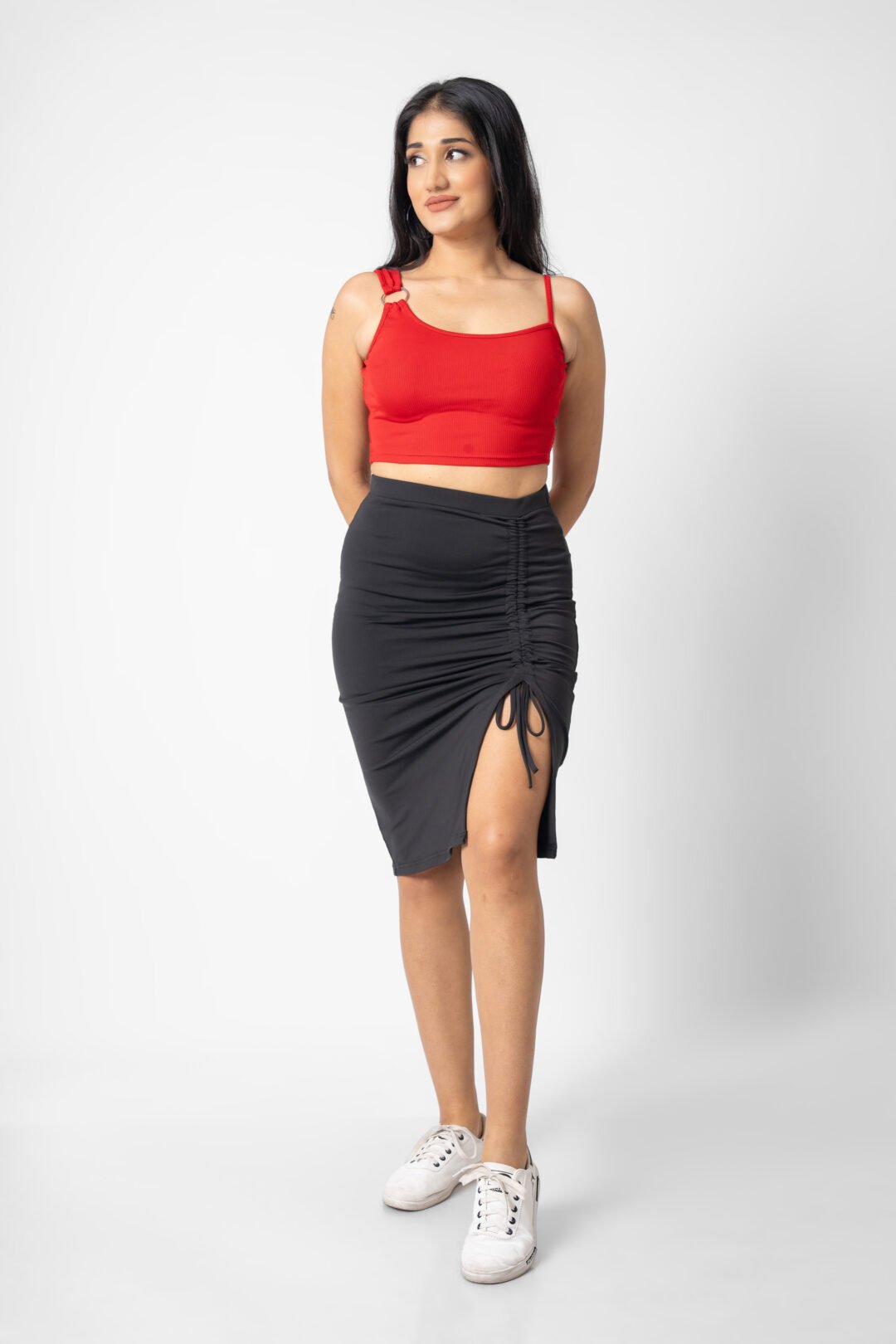 UP 5063 - TEE LOVE FRONT GATHERED SLIT MINI SKIRT