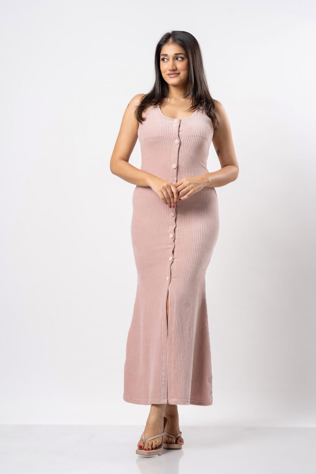 UP 5069 - TEE LOVE SHOULDER STRAP FRONT LONG SLIT BODYCON DRESS - Image 4