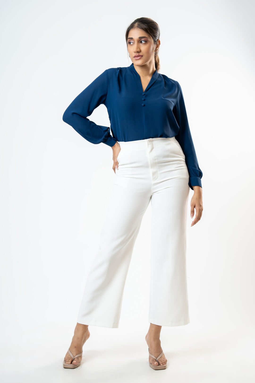 UP 5083 - PLAIN BLUE COLLARED LONG SLEEVE FORMAL TOP - Image 4