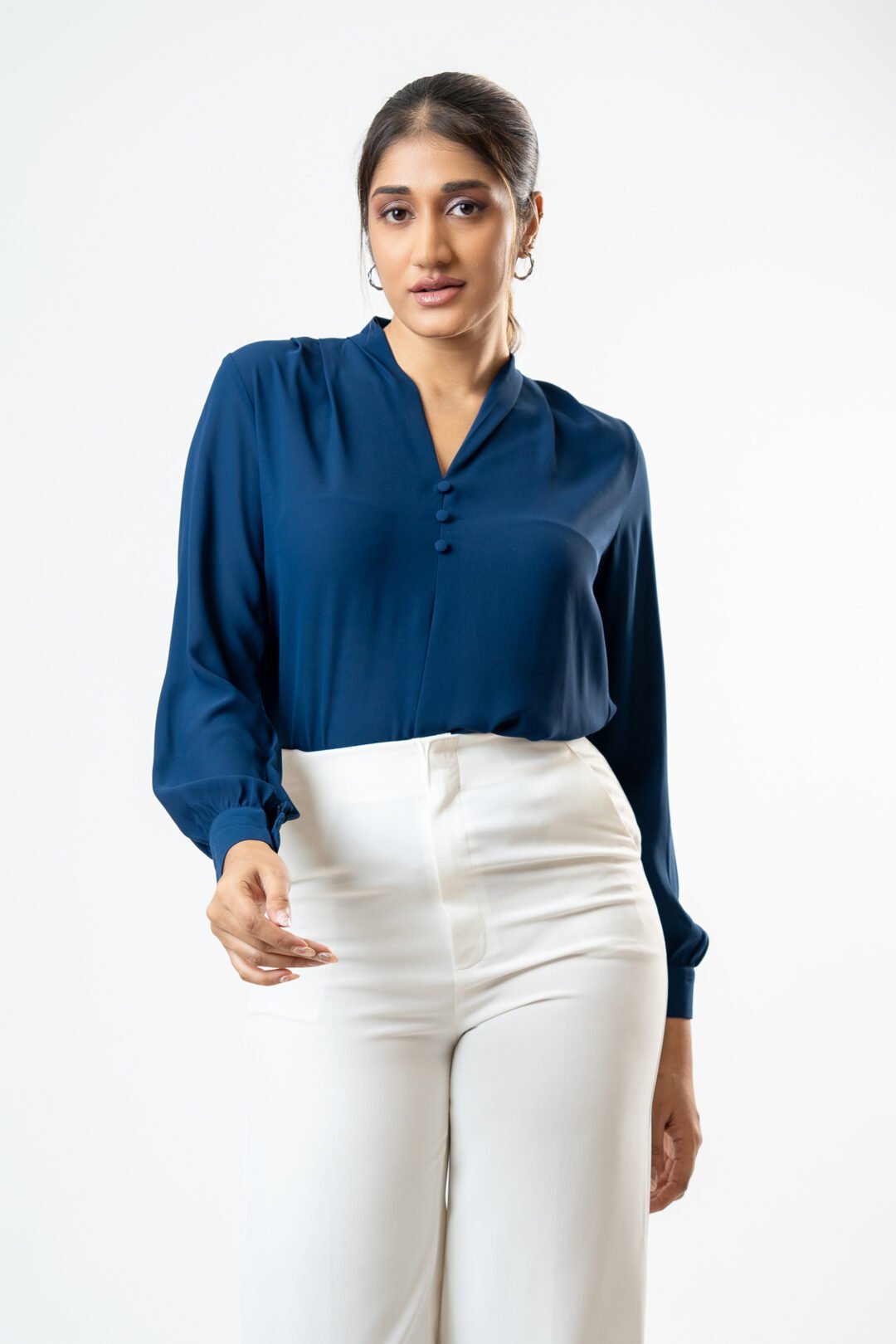 UP 5083 - PLAIN BLUE COLLARED LONG SLEEVE FORMAL TOP