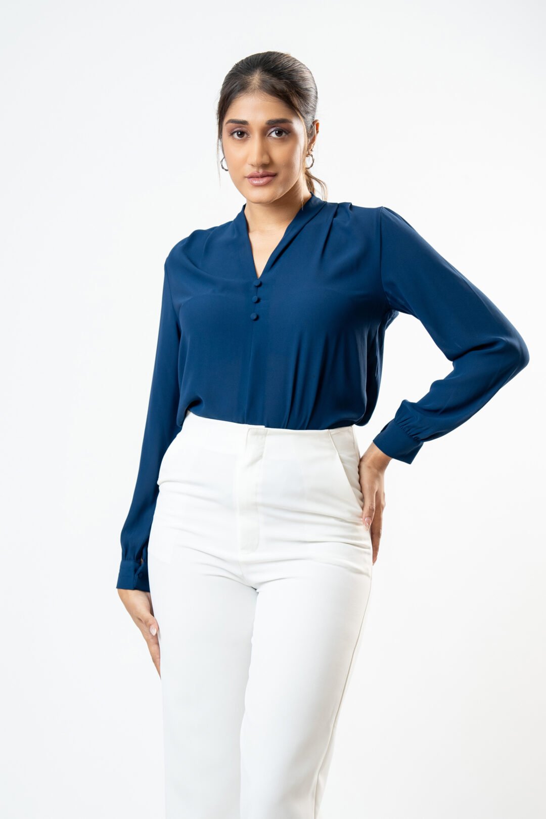 UP 5083 - PLAIN BLUE COLLARED LONG SLEEVE FORMAL TOP - Image 3