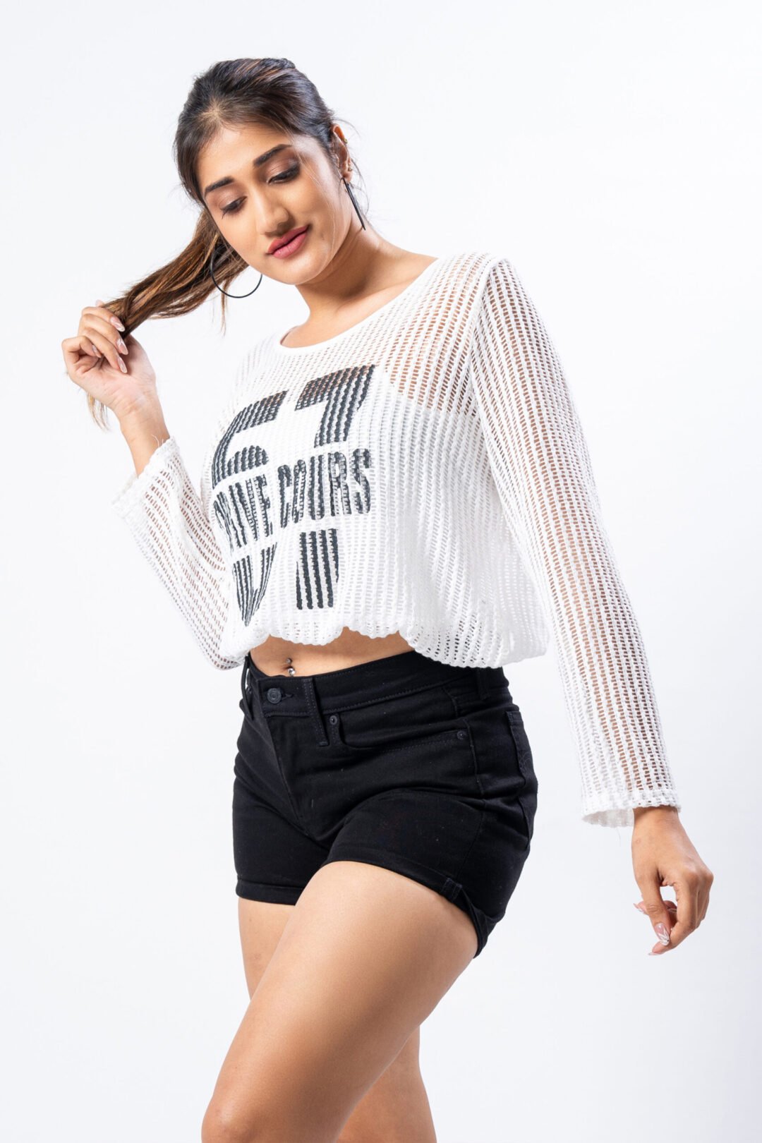 UP 5111 - FRONT LETTER PRINT LONG SLEEVE CROP TOP - Image 4